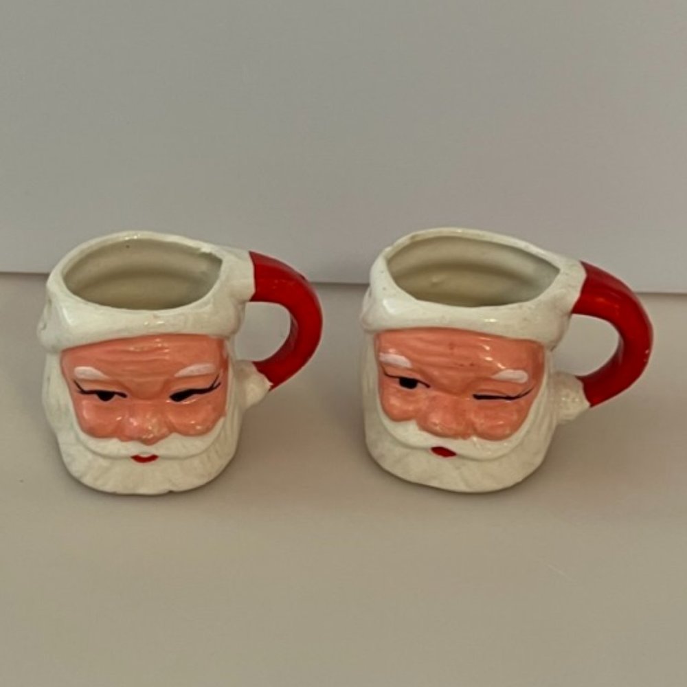 Pair of Miniature Vintage Santa Mugs
